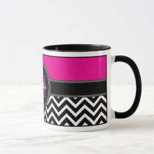 Caneca Chique de Isabella do monograma de Chevron do rosa
