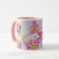 Chique rosa Lily Floral Rosas Gingham