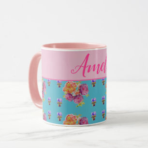 Caneca Chique Rosa Rosa Rosa Vermelho Azul Azul Azul Flor