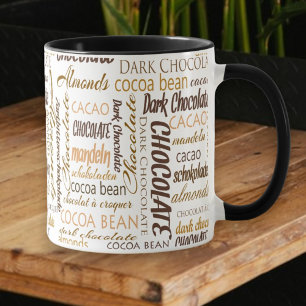 Caneca Chocolate, amêndoas e nuvem escura da palavra do