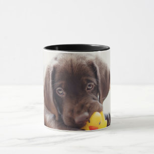Caneca Chocolate Labrador Com Pato De Brinquedo
