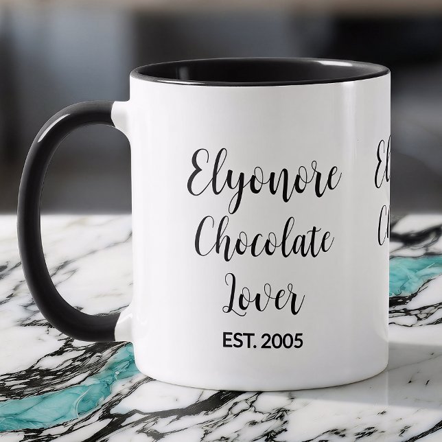 Caneca Chocolate Lover Black Script Personalized Name Est (Criador carregado)