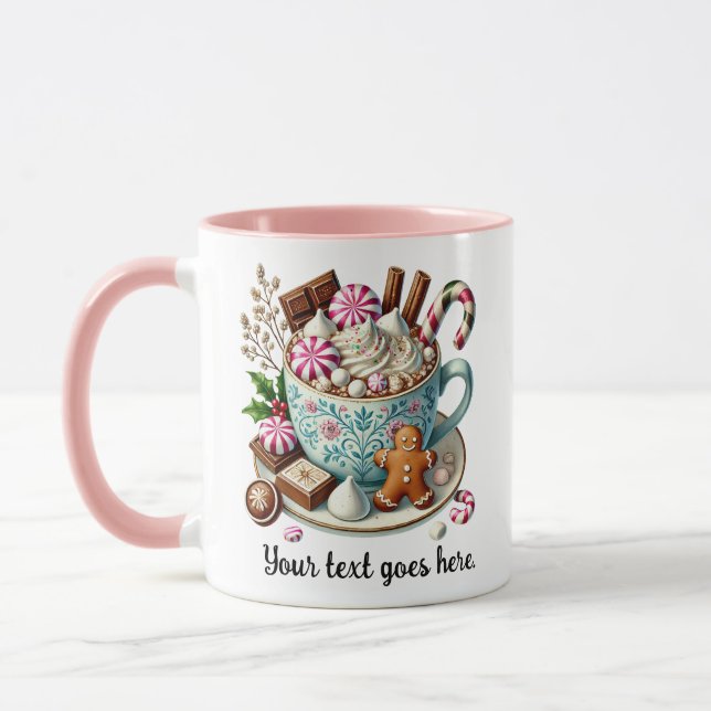 Caneca Chocolate Quente de Natal de Texto Personalizado (Esquerda)