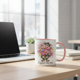 Caneca Choose Joy Every Day Mug: Cute Pig & Floral Art