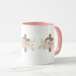 Caneca Christian Faith Floral Cross Mug ADD TEXTO