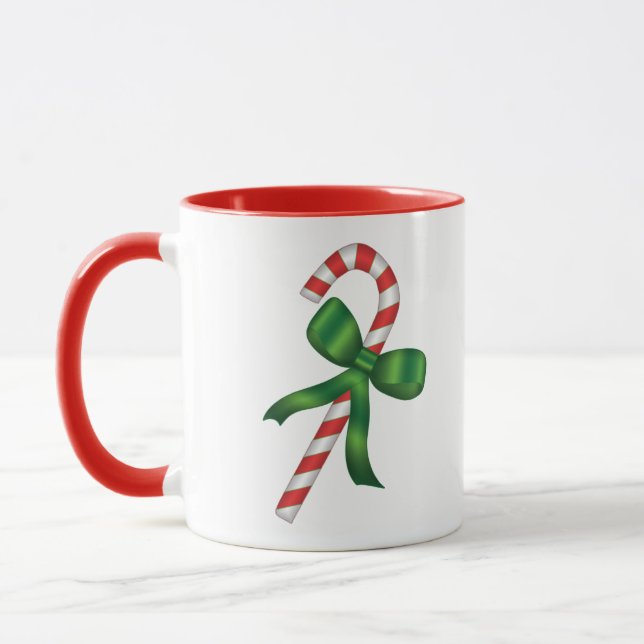 Caneca Christmas Holiday Candy Cane with Green Bow  (Esquerda)