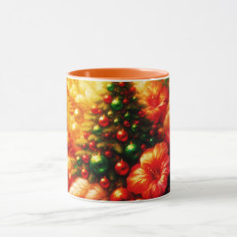 Caneca Christmas Tree and Flowers on Personalized Coffee