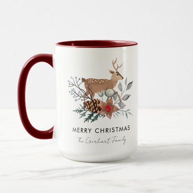 Caneca Christmas Watercolor Botanical Holiday Family (Esquerda)