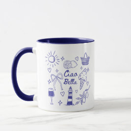 Caneca Ciao Bella Azul Coquette Laço Verão Italiano