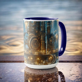 Caneca Cidade Antiga Futurística Steampunk com medusa