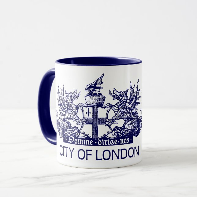 Caneca Cidade de Londres, vintage, brasão, Inglaterra (Frente Esquerda)