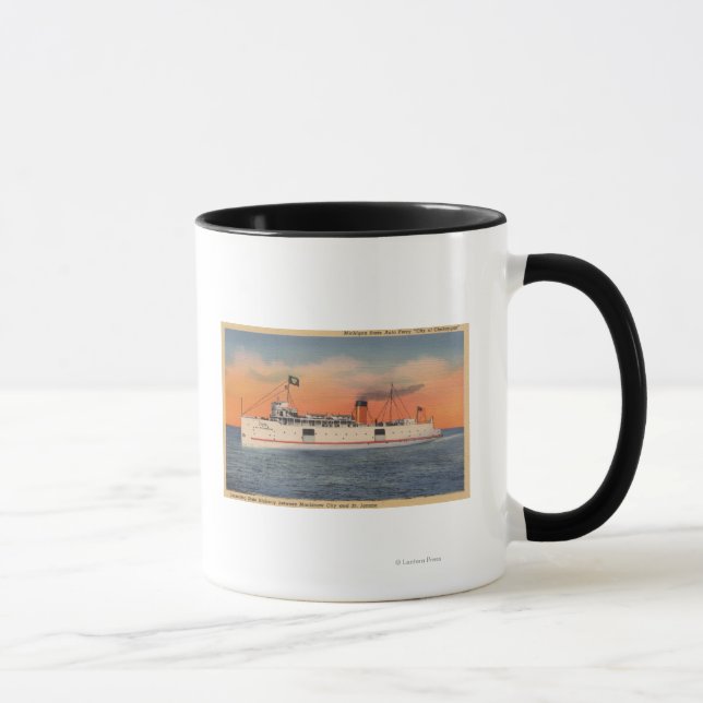 Caneca Cidade de Mackinaw, MI - Vista da Cidade de Cheboy (Direita)