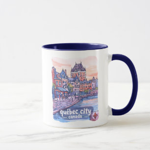 Caneca Cidade de Quebec Canadá Linda Aquarela Horizonte
