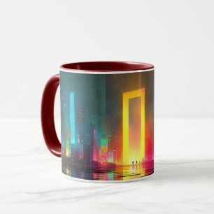 Caneca Cidade Futurista com Portal Neon Radiante