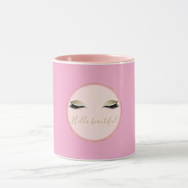 Caneca Cílios Pretos Glitzy Rosa Chic Dourado Natal (Centro)