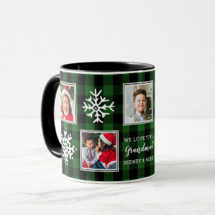 Caneca Cinco verde dos flocos de neve da xadrez da