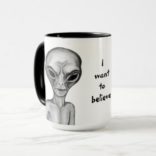 Caneca Cinza Alienígena, quero acreditar
