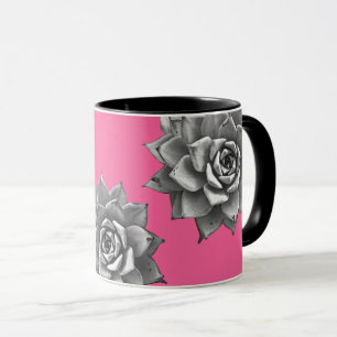 Caneca Cinza de Aquarela Suculta em Rosa Quente