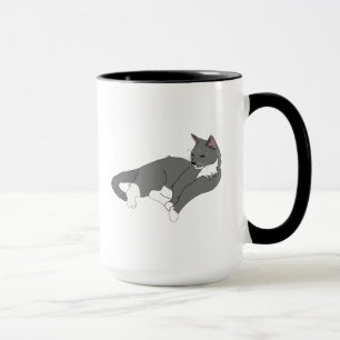 Caneca Cinza e Gato de Tuxedo Branco