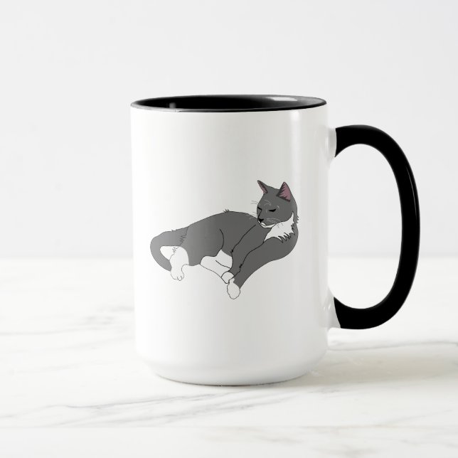 Caneca Cinza e Gato de Tuxedo Branco (Direita)
