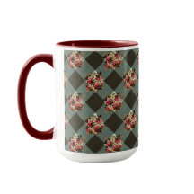 Cinza Gingham e Burgundy Floral Country