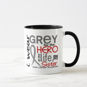 Caneca Cinza para meu cancro cerebral da irmã do herói 
