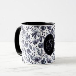 Caneca Cinza Personalizada &Violet Modern Watercolor Flor
