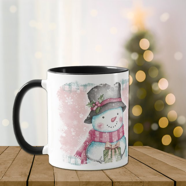Caneca Cinza rosa Floco de neve Feriado de Snowman (Criador carregado)