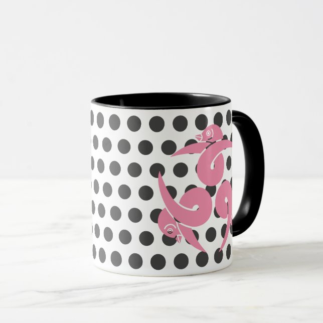 Caneca Cinza Rosa Oriental Três Arte Geesa no Japão (Frente Esquerda)