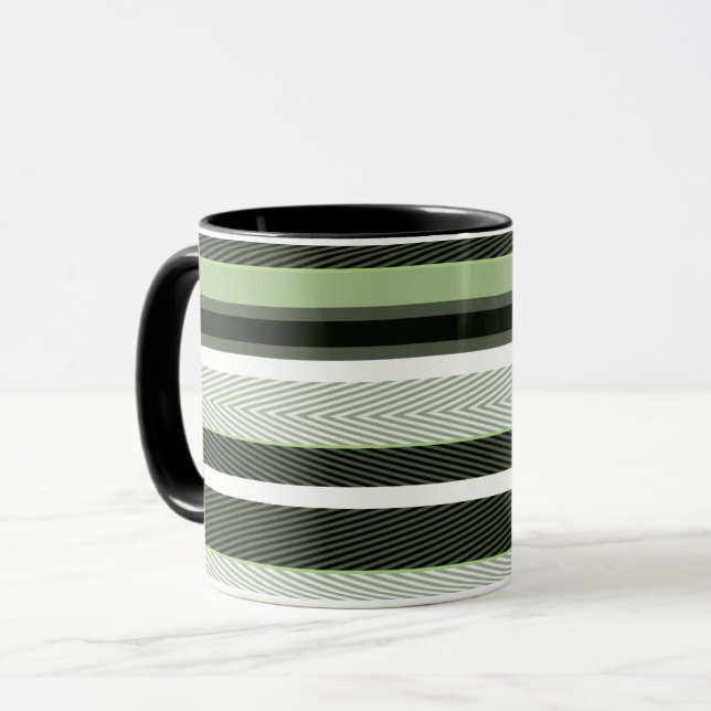 Caneca Cinza, verde, listras brancas. (Frente Esquerda)