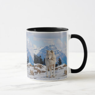 Caneca Cinza Wolf & Mountain Willife Art Bebendo Mug