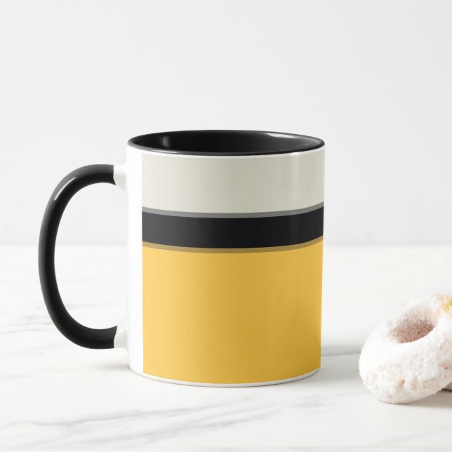 Caneca Cinzas de Prata Amarelo-Mostarda Moderna Stripes N (Com Donut)
