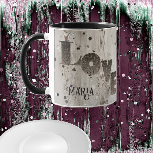 Caneca Cinzas Rústicos De Madeira Romântica Namorados De