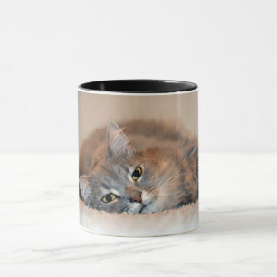 Caneca Cinzas, Tan, gato de cabelos compridos branco por