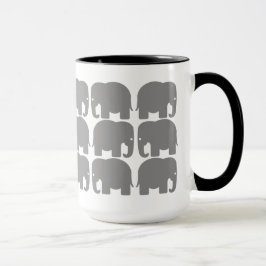 Caneca cinzenta da silhueta dos elefantes