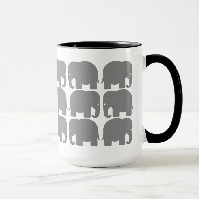 Caneca cinzenta da silhueta dos elefantes (Direita)