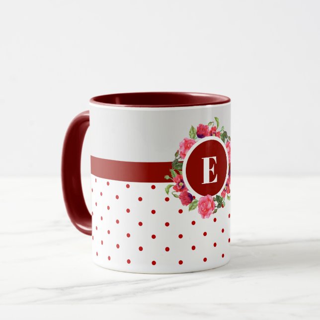Caneca Círculo de Ferida das Flores Vermelhas e Rosa das  (Frente Esquerda)