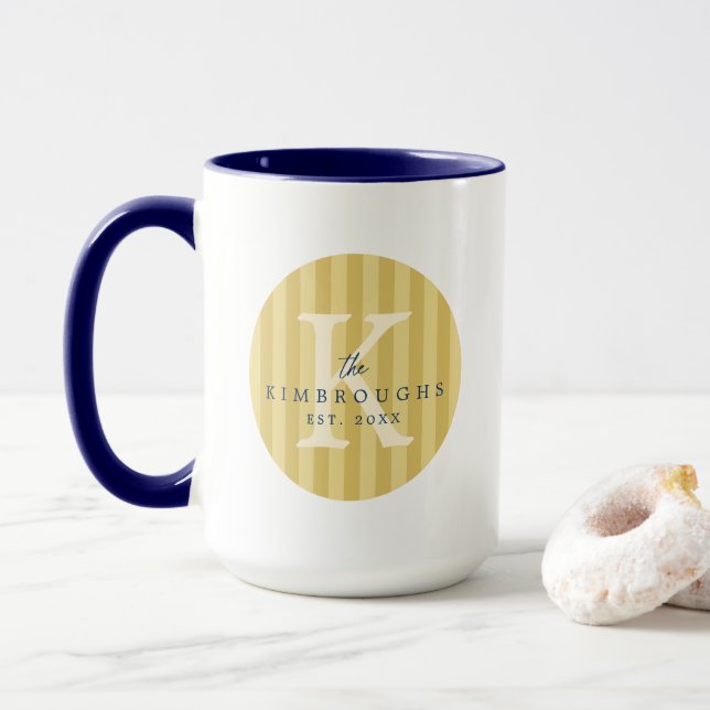 Caneca Círculo Listrado Azul e Amarelo com Monograma Pers (Com Donut)