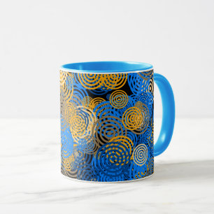 Caneca Círculos Azuis de Arte Fractal Rodar Mandala Wall