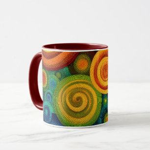 Caneca Círculos concêntricos abstratos em multicolor vibr