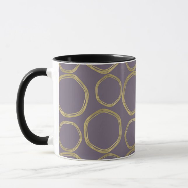 Caneca Círculos Dourados & Bege Rústico Roxo Moderno Na M (Esquerda)