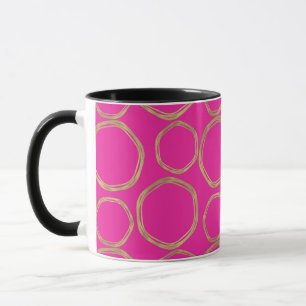 Caneca Círculos Dourados e Rosa Vibrante Diversão Moderna