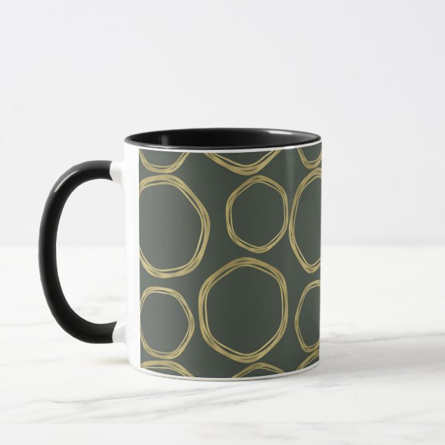 Caneca Círculos Dourados e Verde Oliva Rústico Moderno Fa (Esquerda)