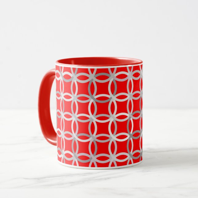 Caneca Círculos Modernos de Meados do Século, vermelho pr (Frente Esquerda)