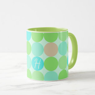 Caneca Círculos Monograma Azul Turquesa Verde e Laranja