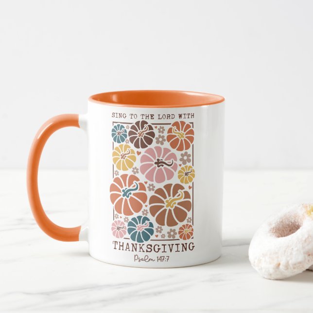 Caneca Citação Cristã de Ação de Graças (Com Donut)