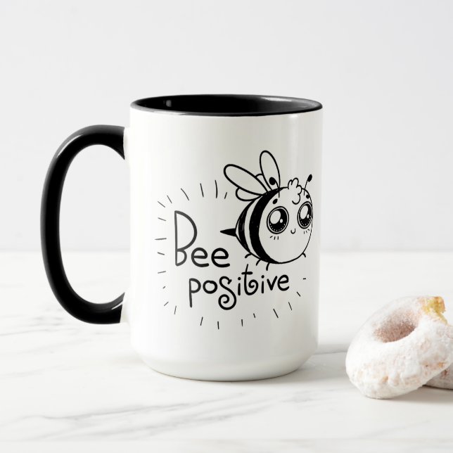 Caneca Citação da ilustração de Chibi Bee Cute (Com Donut)
