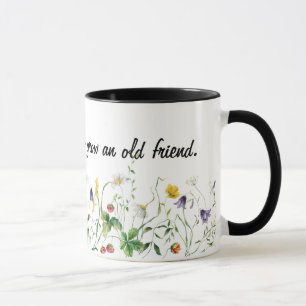 Caneca Citação de Amizade e Flores Selvagens em Branco