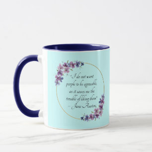 Caneca Citação de Jane Austen com Moldura Dourada Floral
