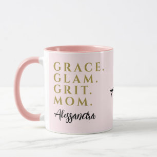 Caneca Citação de Mãe com Monograma Inspirador Rosa Paste